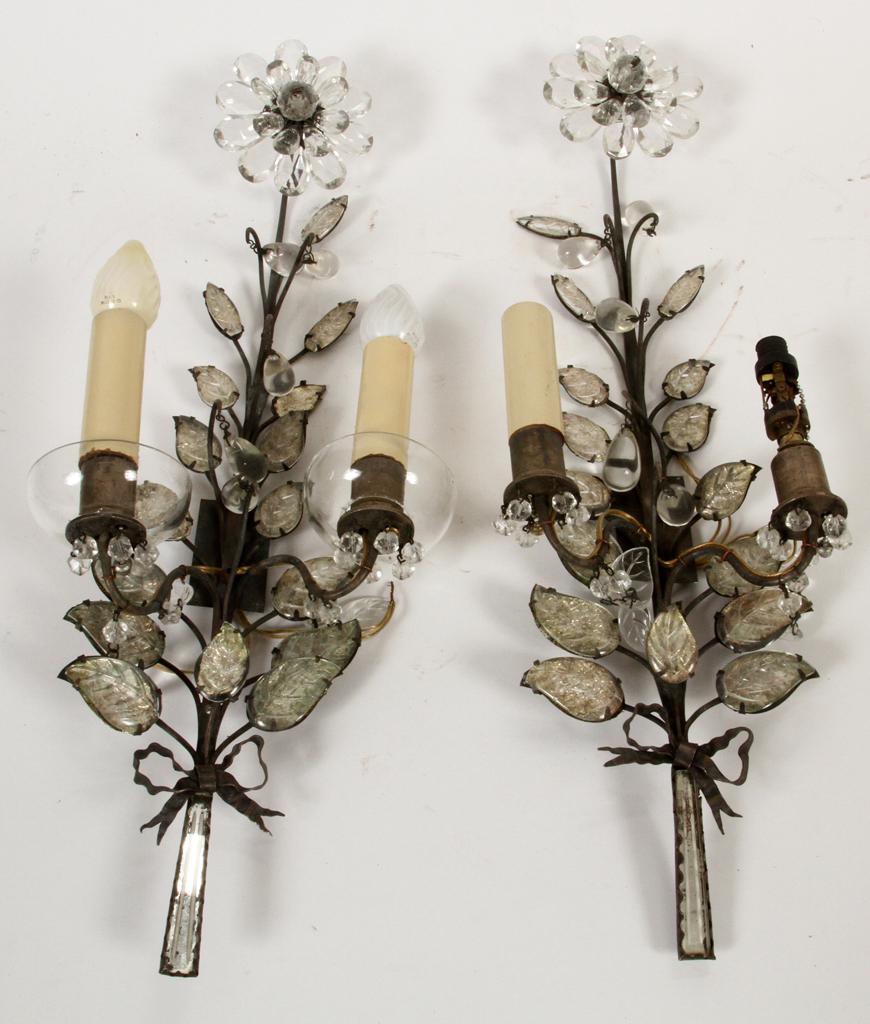 HAND WROUGHT METAL AND CRYSTAL 2 LIGHT SCONCES (1 of 5)