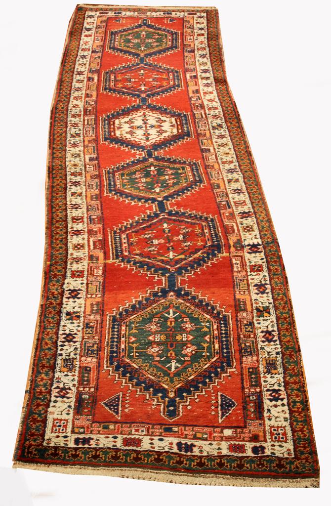 PERSIAN WOOL RUNNER, CIRCA 1900, W 25", L 12' 2" (1 of 4)