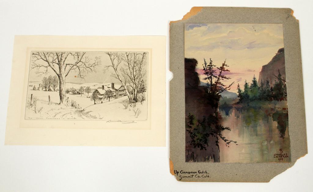 CHARLES LEDERER WATERCOLOR & PESCHERET ETCHING (1 of 5)