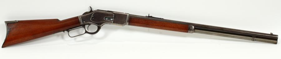 WINCHESTER MODEL 1873, LEVER ACTION RIFLE, 1882: WINCHESTER MODEL 1873, 'KINGS IMPROVEMENT', LEVER ACTION RIFLE, .44-40 CAL., 1882, L 24" BBL, 97915A A Winchester Model 1873 'King's Improvement', .44-40 cal lever-action rifle. Having a walnut stock 