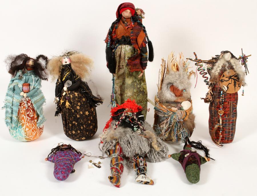 CONTEMPORARY NATIVE AMERICAN STYLE DOLLS, 8 PCS: CONTEMPORARY NATIVE AMERICAN STYLE DOLLS, 8 PCS, H 8"-20"A collection of eight Native American style plush dolls. From the estate of Gerald Torrence, Chicago.