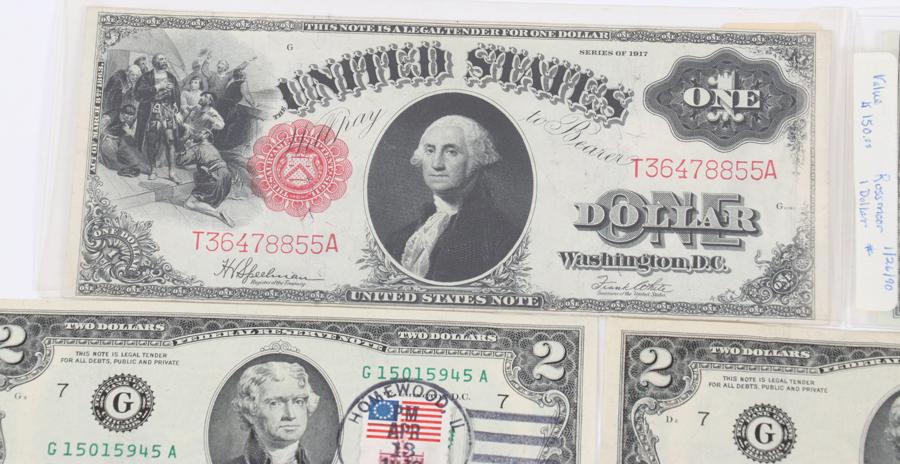 U.S. PAPER CURRENCY, 1914-2013, 16 PCS: U.S. PAPER CURRENCY, 1914-2013, 16 PCS, L 6"-7.5"A collection of paper currency. Includes $1 bill (1917), $1 Chicago Federal Reserve note (1914), three first-day issue $2 bills (1976), five $5 bills (