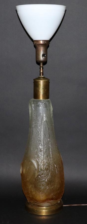 DAUM STYLE GLASS LAMP, H 33", DIA 7": DAUM STYLE GLASS LAMP, H 33", DIA 7"A Daum style art glass amber to clear lamp. Property of Robert Schweizer, Ann Arbor.