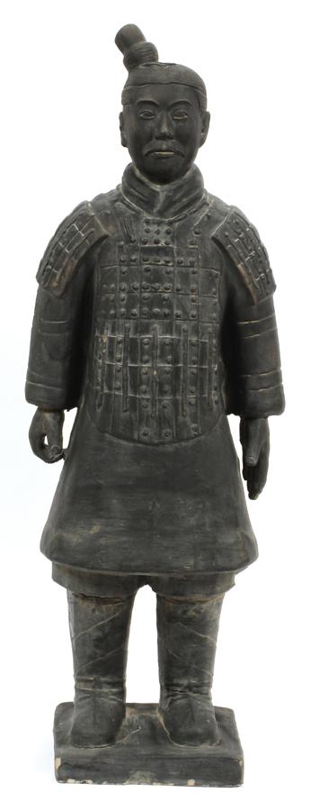 CHINESE XIAN WARRIOR REPLICA H 35" W 12": CHINESE XIAN WARRIOR REPLICA H 35" W 12" A replica of a traditional Chinese Xian warrior dressed in armor.