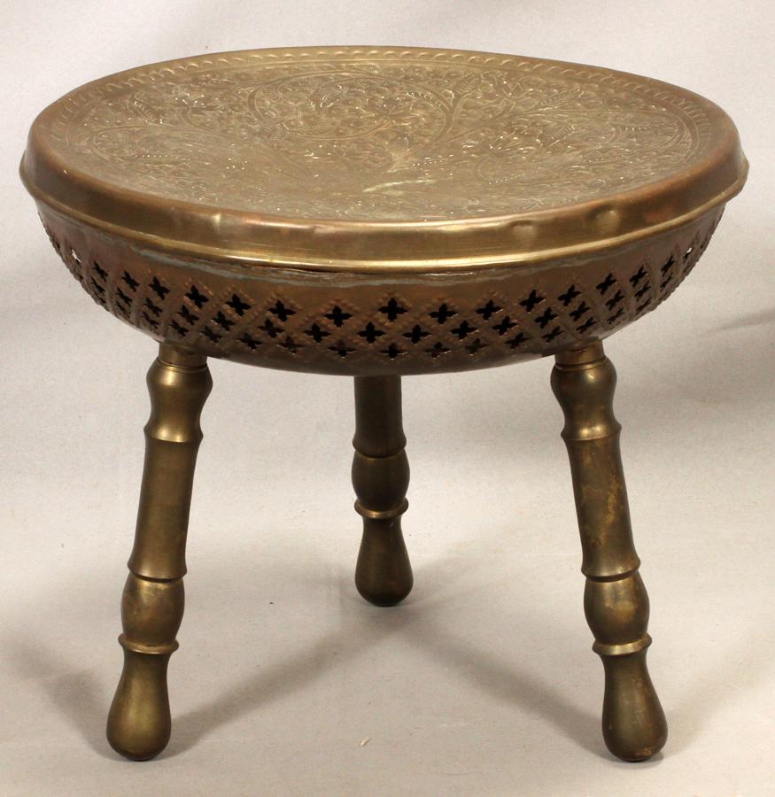 ANTIQUE TURKISH, BRASS, BRAZIER HEATER: ANTIQUE TURKISH, BRASS, BRAZIER HEATER, H 12", DIA 13.5" The brass brazier has a removable lid that sits on a tripod base.