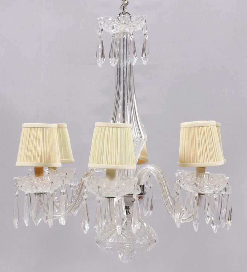 WATERFORD CRYSTAL CHANDELIER, H 30": WATERFORD CRYSTAL CHANDELIER, H 30"A Waterford crystal 6-arm chandelier. Elegant chandelier from a Grosse Pointe Farms home.