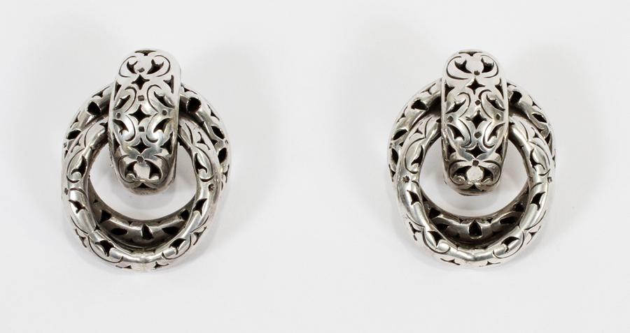INDONESIAN STERLING EARRINGS, PR. W 1" L 1.5": INDONESIAN STERLING EARRINGS, PR. W 1" L 1.5" Indonesian sterling earrings pair W 1" L 1.5"