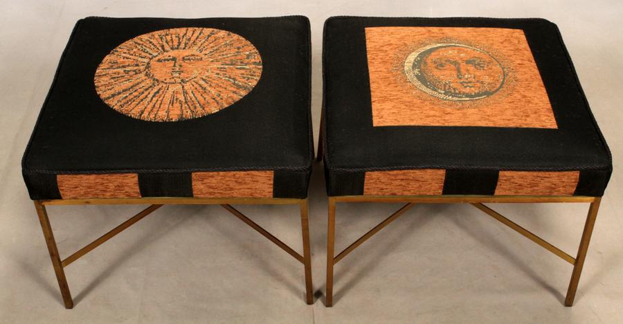 MODERN METAL & FABRIC BENCHES, PAIR (1 of 3)