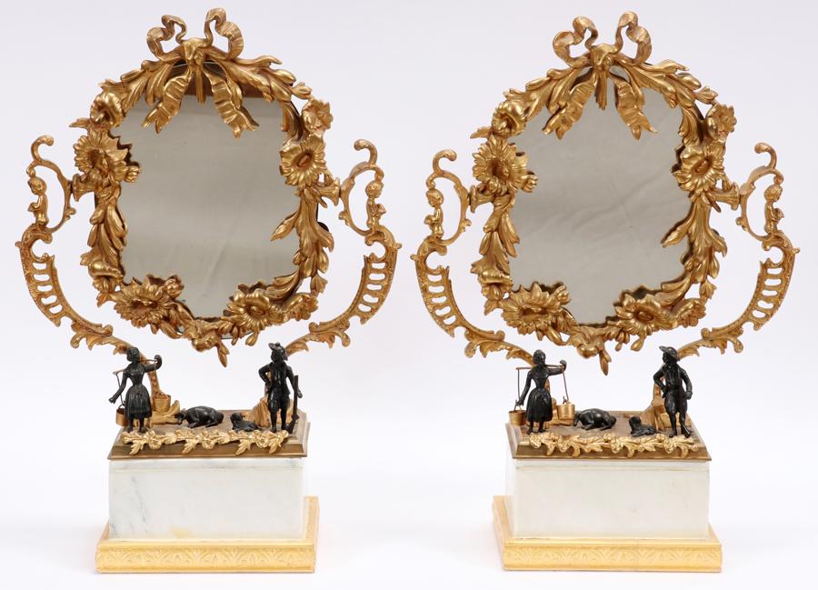FRENCH BRONZE AND MARBLE EMPIRE MIRRORS, PAIR (1 of 4)