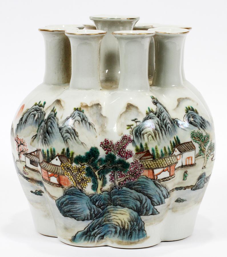 CHINESE PORCELAIN CROCUS VASE, H 9.25", DIA 8" (1 of 4)