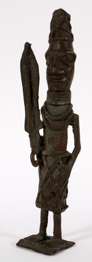 NIGERIAN BRONZE WARRIOR WITH SPEAR, H 9" (1 of 3)