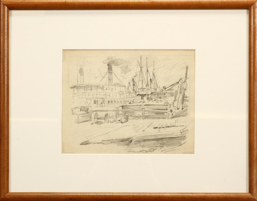 WALTER SHIRLAW GRAPHITE ON PAPER, SHIPPING PORT (1 of 3)