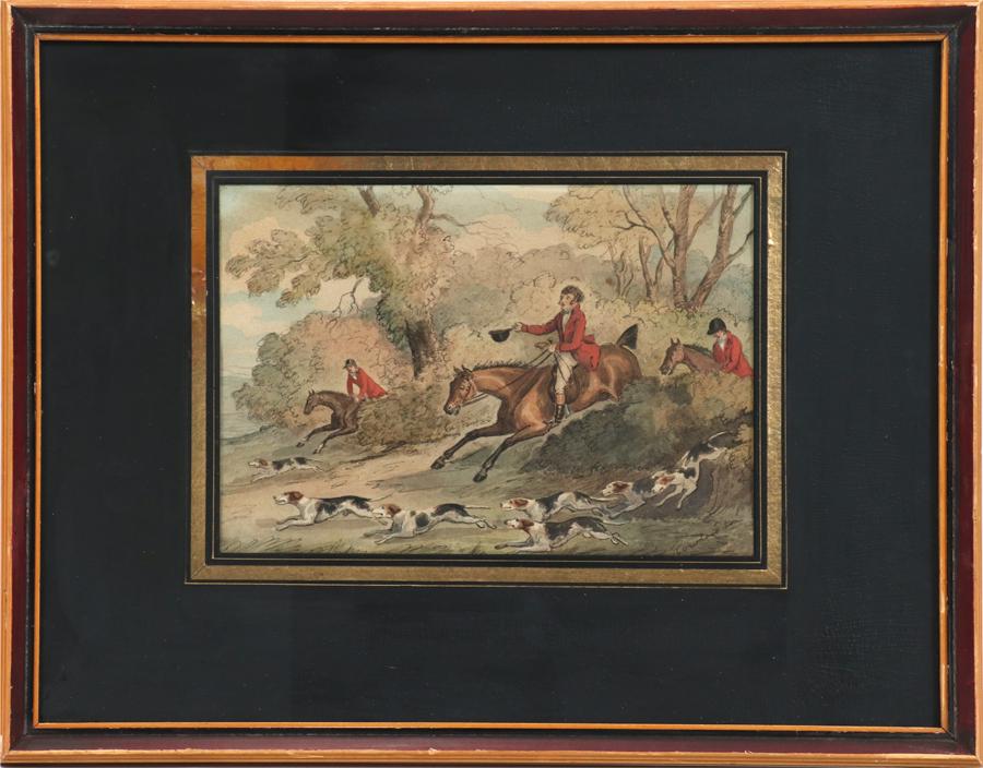 THOMAS ROWLANDSON WATERCOLOR, "OVER THE HURDLES" (1 of 6)