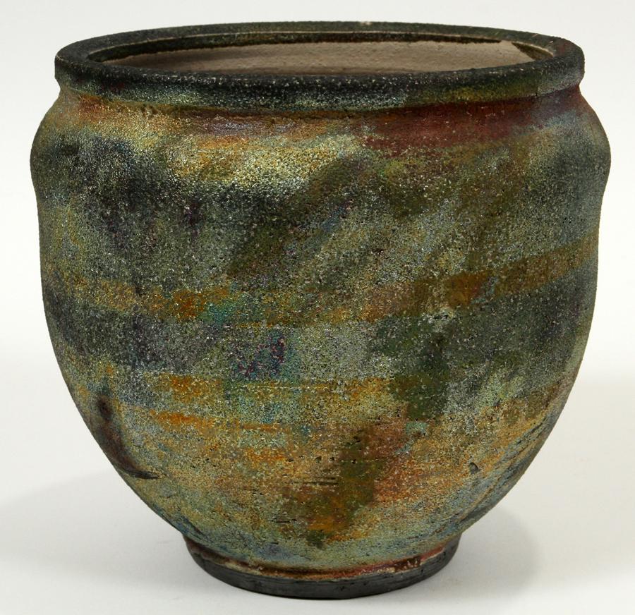 JAPANESE RAKU STONEWARE VASE, H 5", DIA 6" (1 of 3)