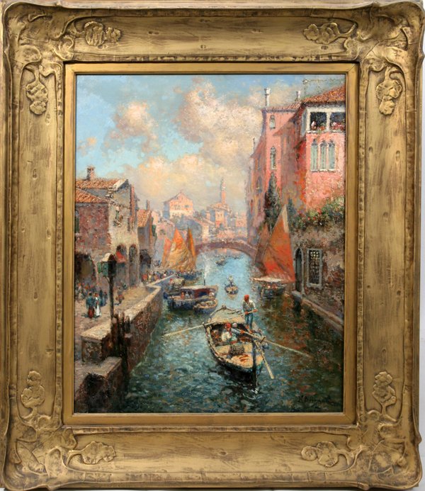 N.BRIGANTI OIL ON CANVAS VENETIAN CANAL SCENE