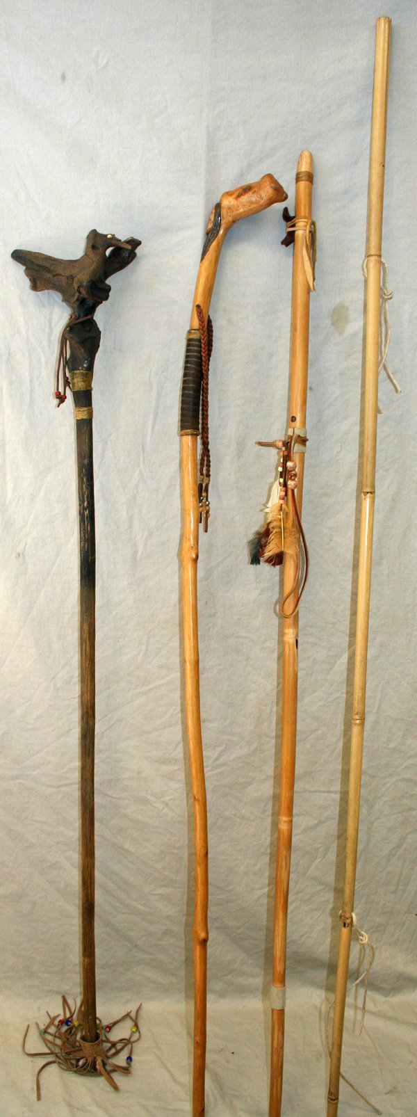 060415 NATIVE AMERICAN CARVED WALKING STICKS & FLUTE
