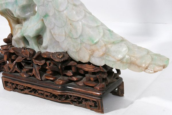 BURMESE CARVED JADE BIRDS, PAIR, H 12", L 12" - 4