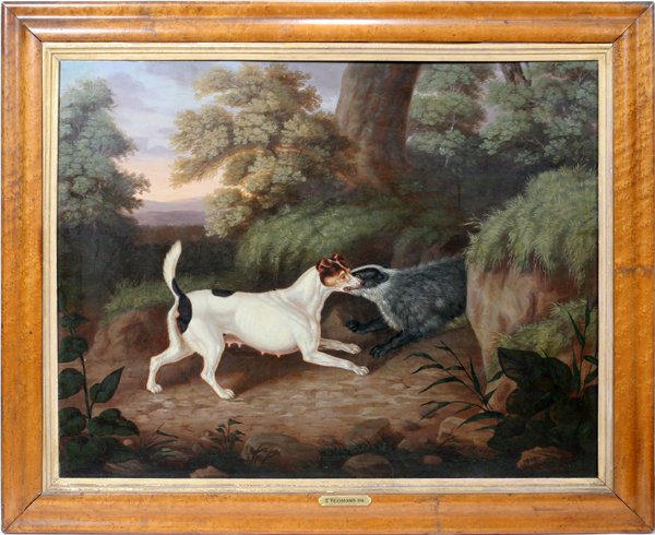 THOMAS YEOMANS OIL "FOX TERRIER W/BADGER"