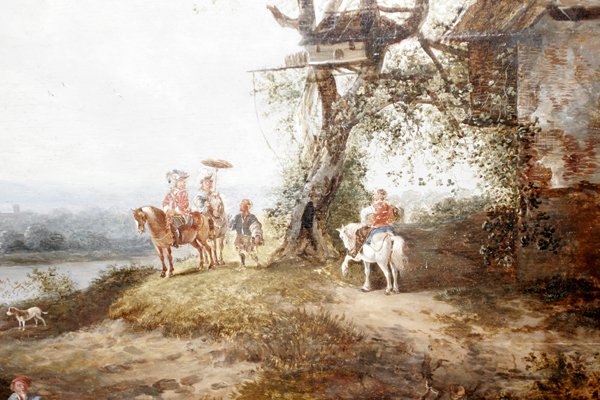 ENGLISH SCHOOL OIL LANDSCAPE W/HORSEMEN - 2