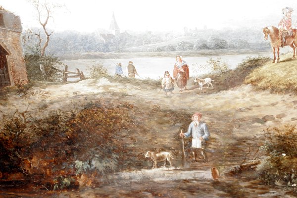 ENGLISH SCHOOL OIL LANDSCAPE W/HORSEMEN - 3