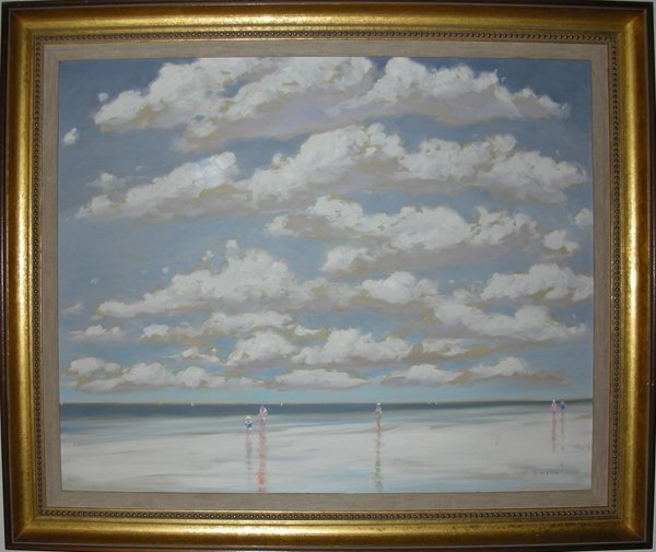 ANDRE GISSON OIL ON CANVAS BEACH SCENE