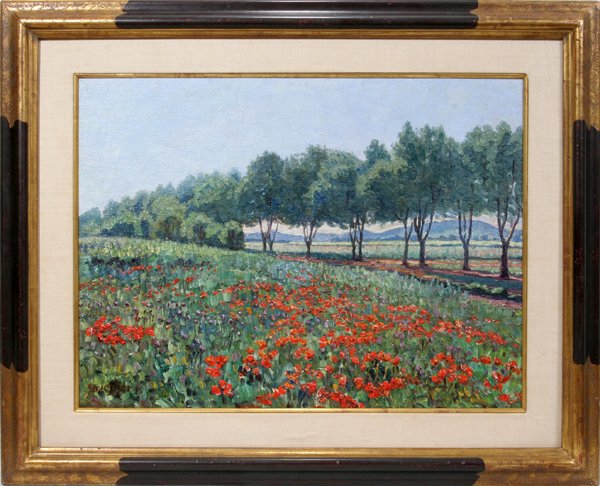 H. STRIEFFLER OIL LANDSCAPE W/POPPY FIELDS