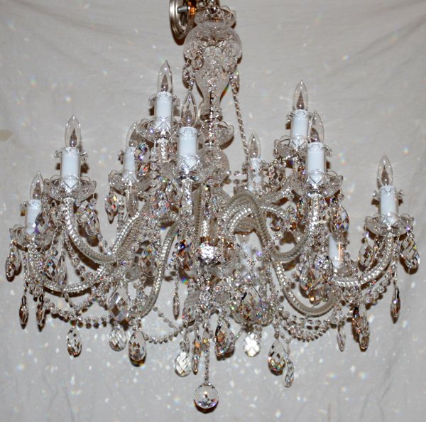 AUSTRIAN HAND CUT CRYSTAL CHANDELIER, H 36"