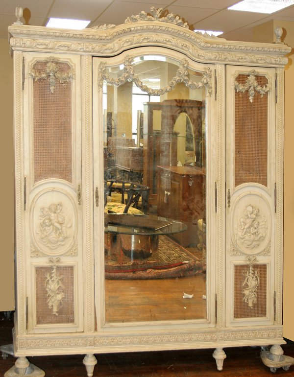 FRENCH CARVED DECORATED WOOD ARMOIRE, C. 1850