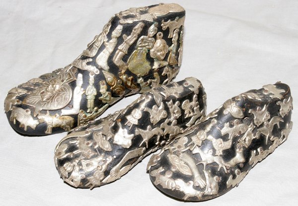 WOOD AND SILVER SHOE FORMS, C. 1900, 3, L 5"