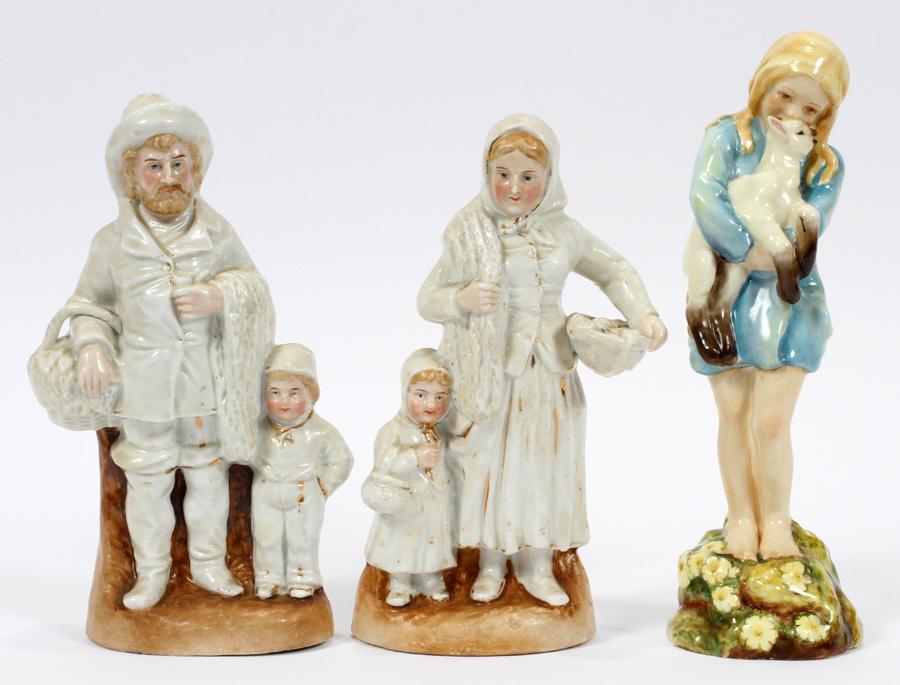ROYAL WORCESTER "SPRING" ALSO PAIR GERMAN FIGURES: ROYAL WORCESTER "SPRING" ALSO PAIR GERMAN FIGURES, 3 PCS H 7", 8" "Spring" by Dorothy Doughty is 8.5" and is hand-painted. Pair of German figures are 19th.c.7.5". Three pieces.