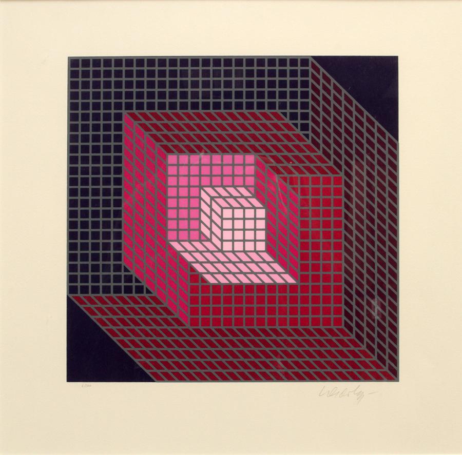 VICTOR VASARELY SERIGRAPH ON PAPER, H 12", W 12" (1 of 5)