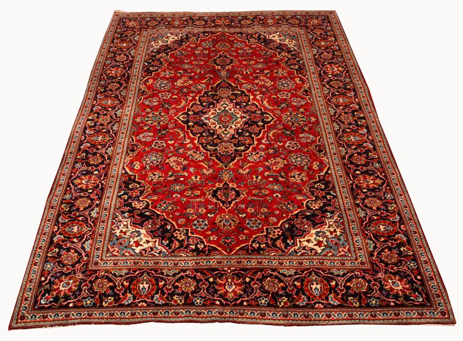 PERSIAN, KASHAN HAND WOVEN WOOL RUG: PERSIAN, KASHAN HAND WOVEN WOOL RUG, W 6' 7", L 9' 10"