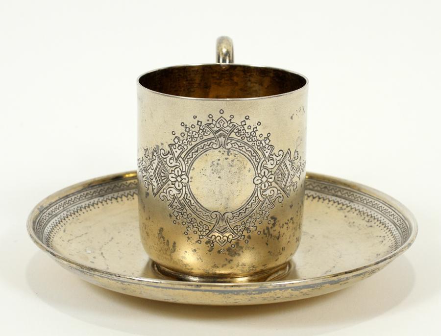 RUSSIAN SILVER NIELLO VERMEIL CUP AND SAUCER (1 of 6)