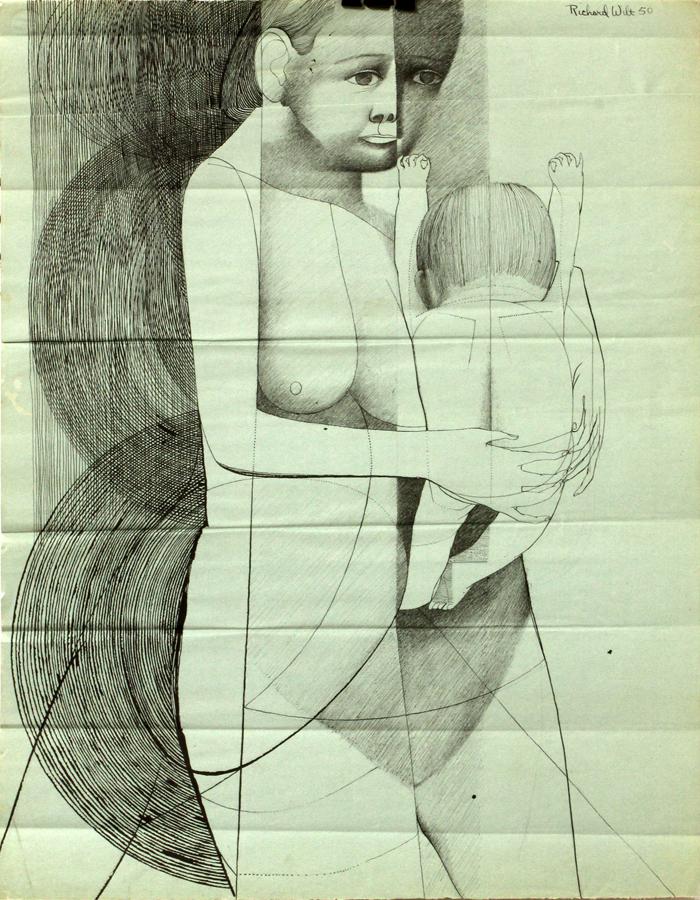 RICHARD WILT INK DRAWING ON PAPER, 1950 (1 of 3)