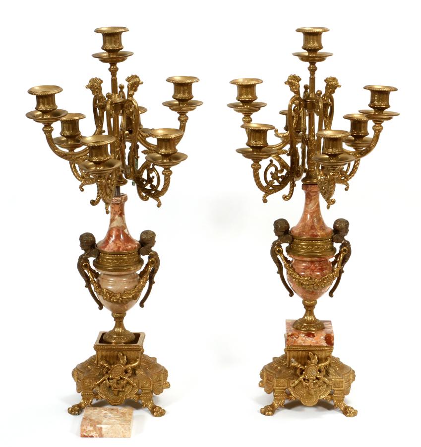 ROUGE MARBLE & BRONZE SEVEN LIGHT CANDELABRA (1 of 7)