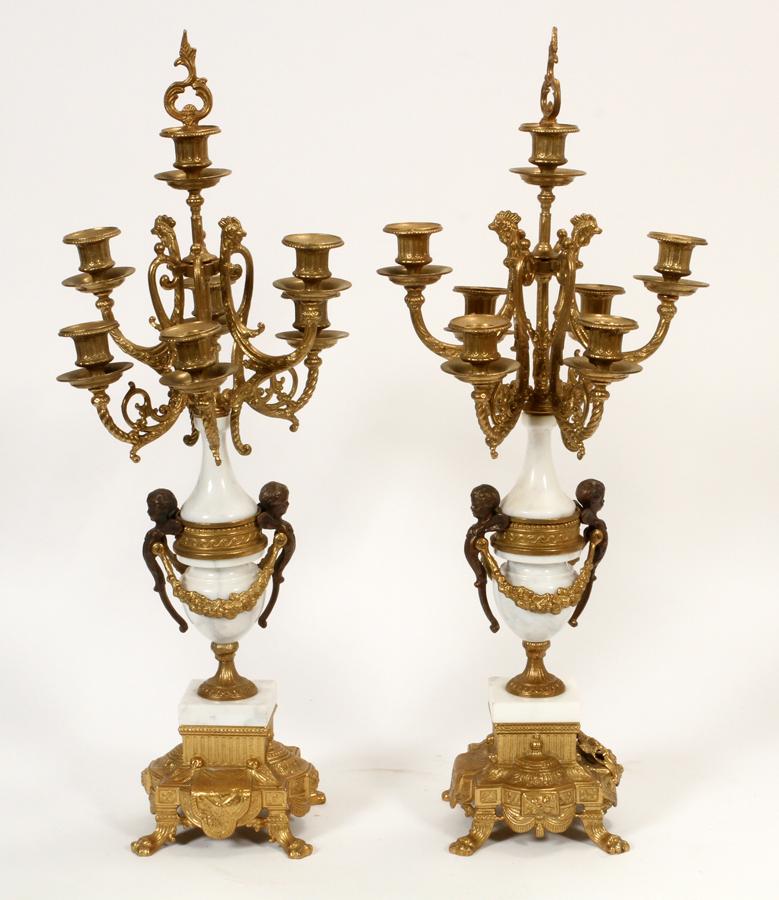 FRENCH WHITE MARBLE & BRONZE SEVEN LIGHT CANDELABRUM (1 of 4)