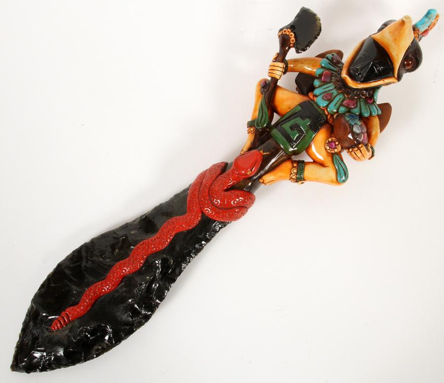 CERAMIC & OBSIDIAN DAGGER, W 5", L 16.5" (1 of 5)