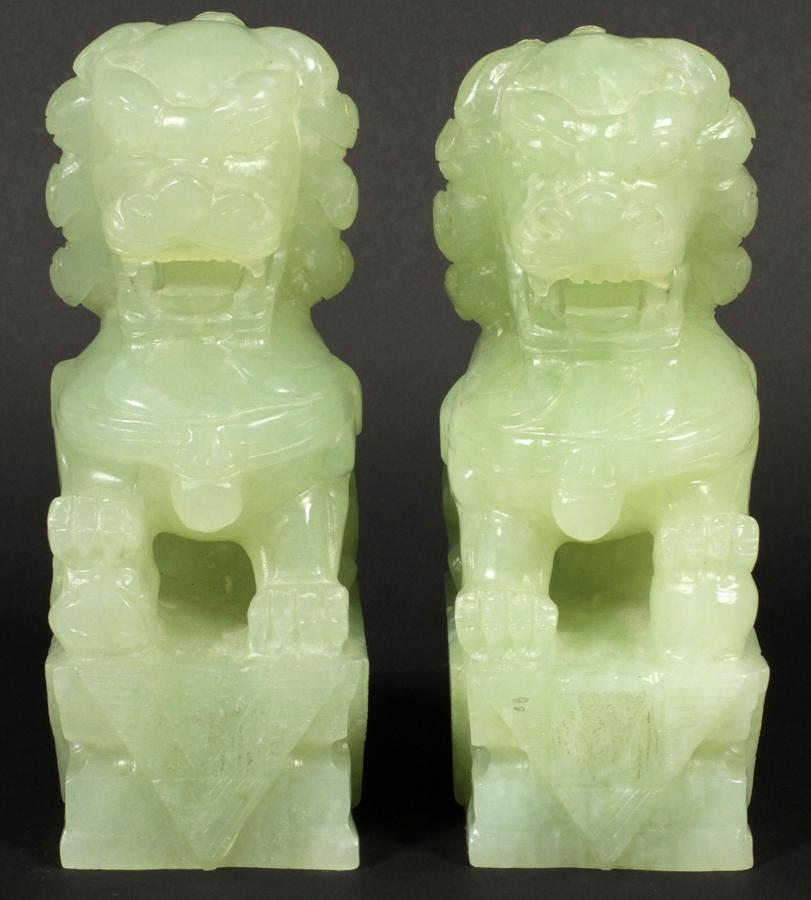 CHINESE JADE FOO DOGS, PAIR, H 5.5" (1 of 5)