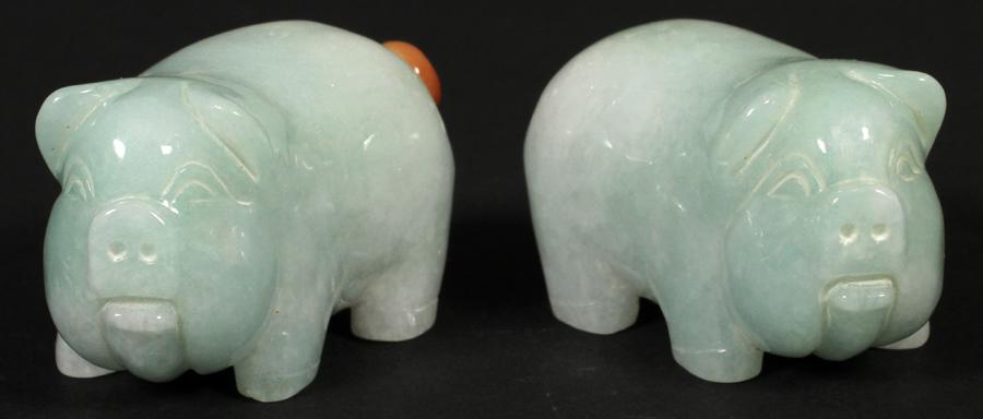 CHINESE MINIATURE JADE PIGS, 2 PCS, L 1.6" (1 of 3)