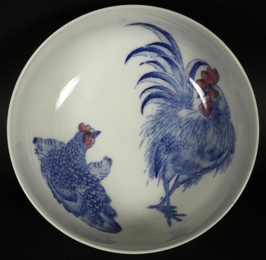 CHINESE PORCELAIN SIGNED ROOSTER BOWL (1 of 5)