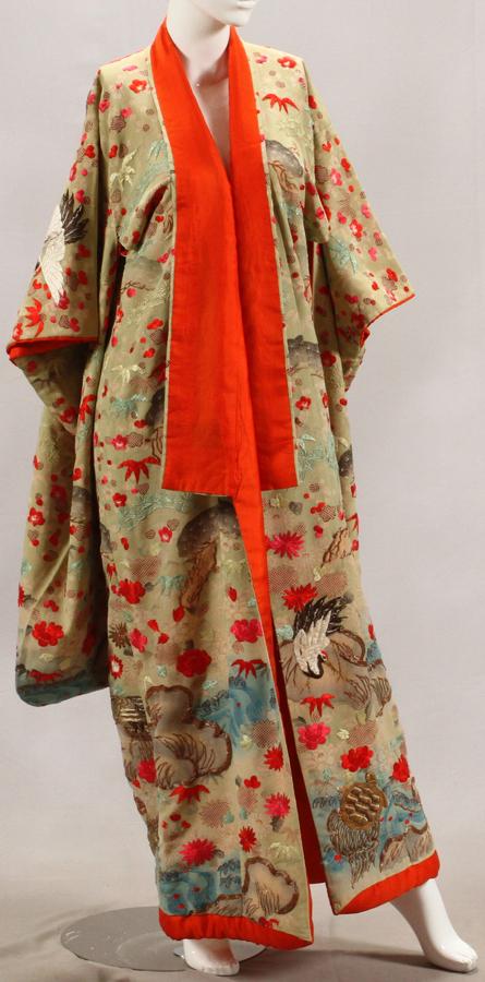 JAPANESE EMBROIDERED SILK KIMONO, C. 1880, L 57" (1 of 3)