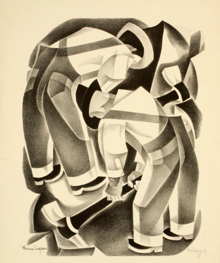 MARIAN SIMPSON, LITHOGRAPH, MEN DIGGING (1 of 4)