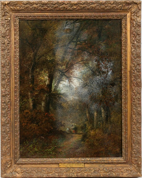 JOHN J. BARKER OIL FIGURES AMIDST WOODLANDS