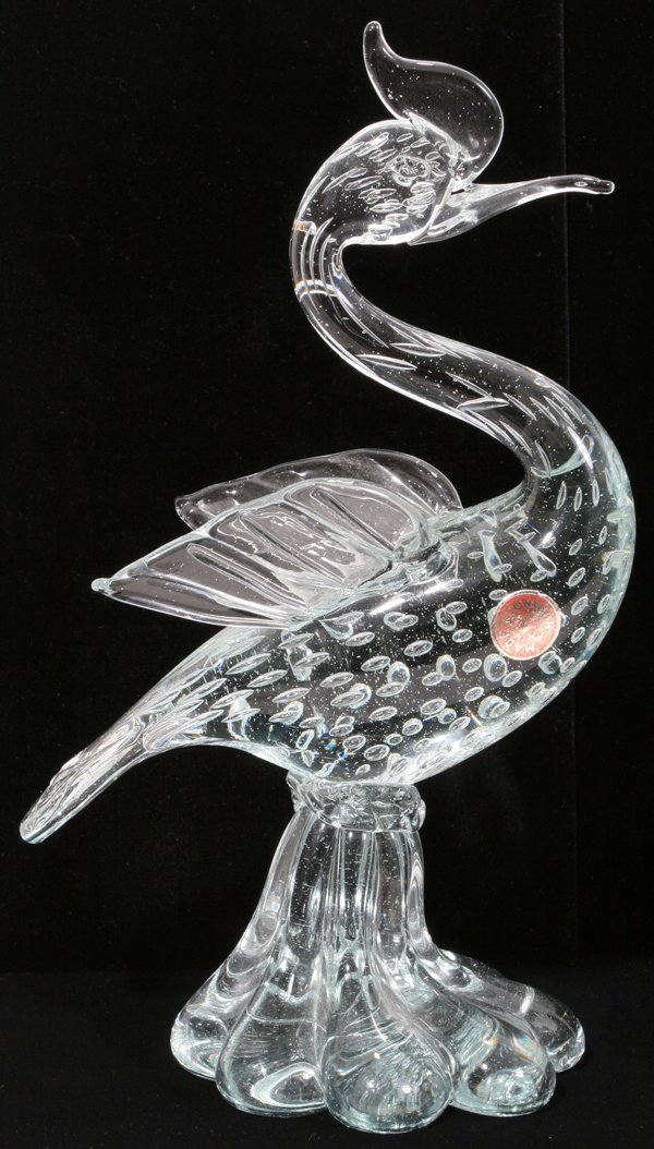 MURANO GLASS FIGURE OF BIRD, 20TH C H 10 1/4"