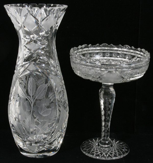 American Cut Glass Compote & Vase C1900, 1950