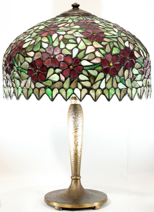 HANDEL LEADED GLASS & BRASS TABLE LAMP SIGNED
