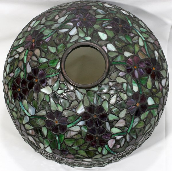 HANDEL LEADED GLASS & BRASS TABLE LAMP SIGNED - 4