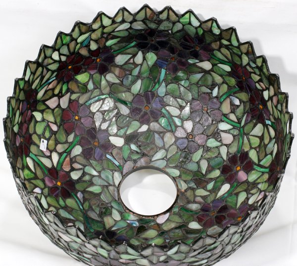 HANDEL LEADED GLASS & BRASS TABLE LAMP SIGNED - 5