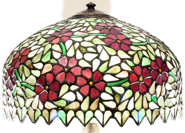 HANDEL LEADED GLASS & BRASS TABLE LAMP SIGNED - 8