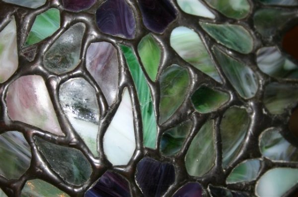 HANDEL LEADED GLASS & BRASS TABLE LAMP SIGNED - 9
